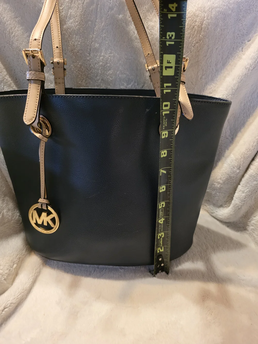 Michael Kors Black Leather Tote with Beige Straps